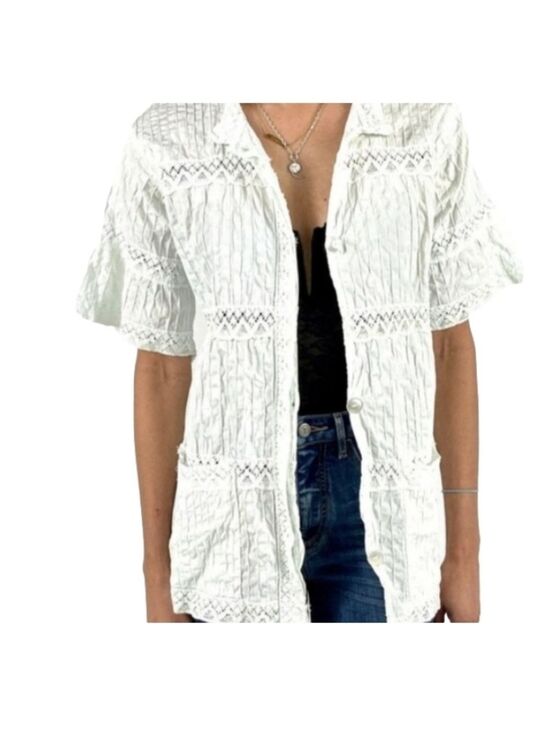 Vintage Tops - White Cotton Pintuck Tunic Lace Cottagecore Grandmacore One Size